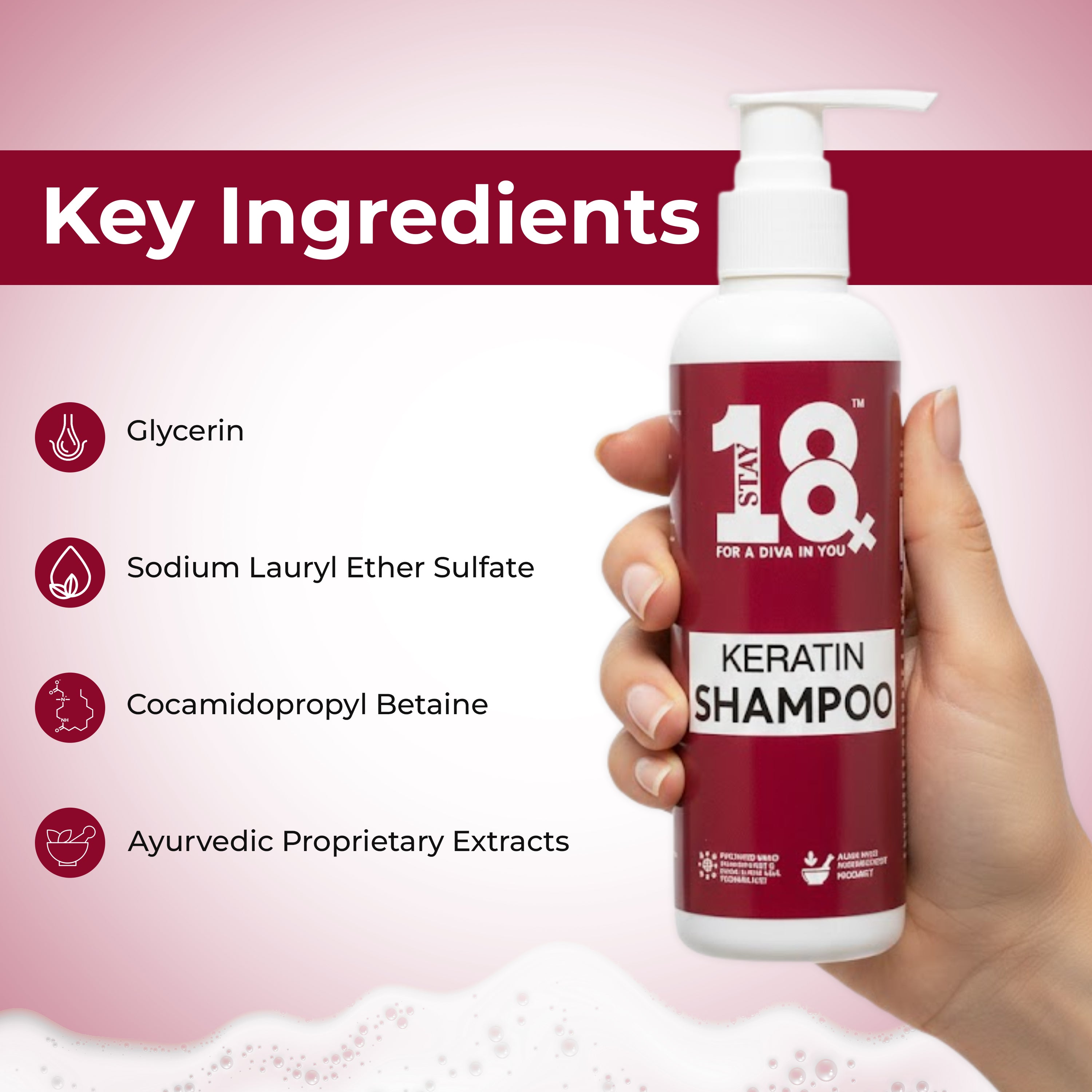 STAY 18 Keratin Shampoo for Smooth, Shiny, and Strengthened Hair