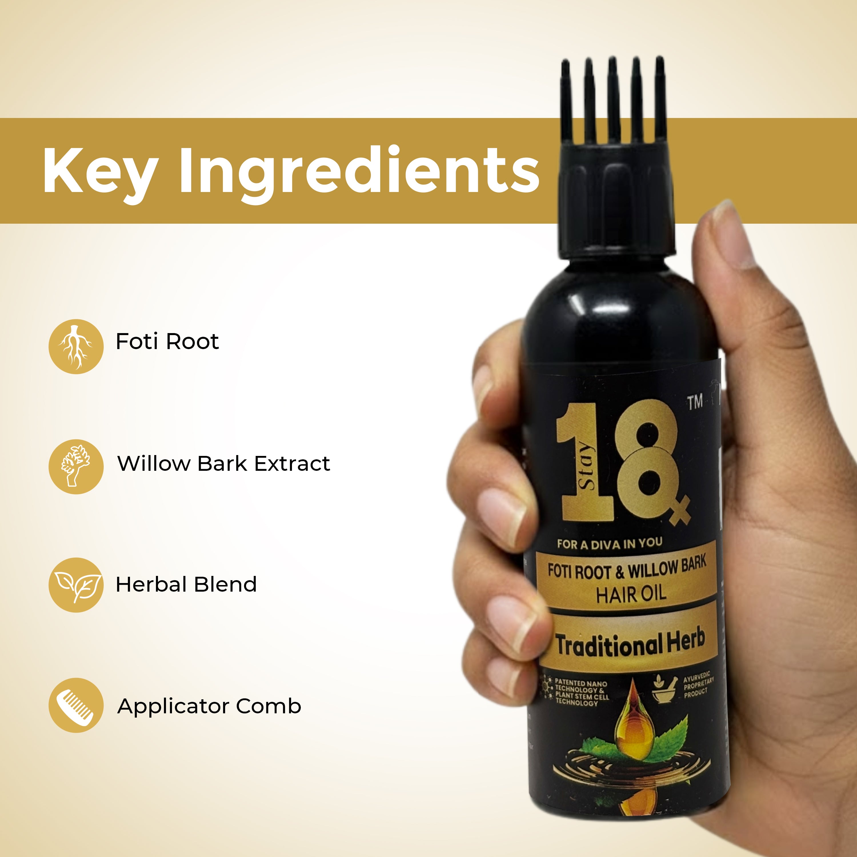 STAY 18 Foti Root & Willow Bark Herbal Hair Oil for Growth and Strength