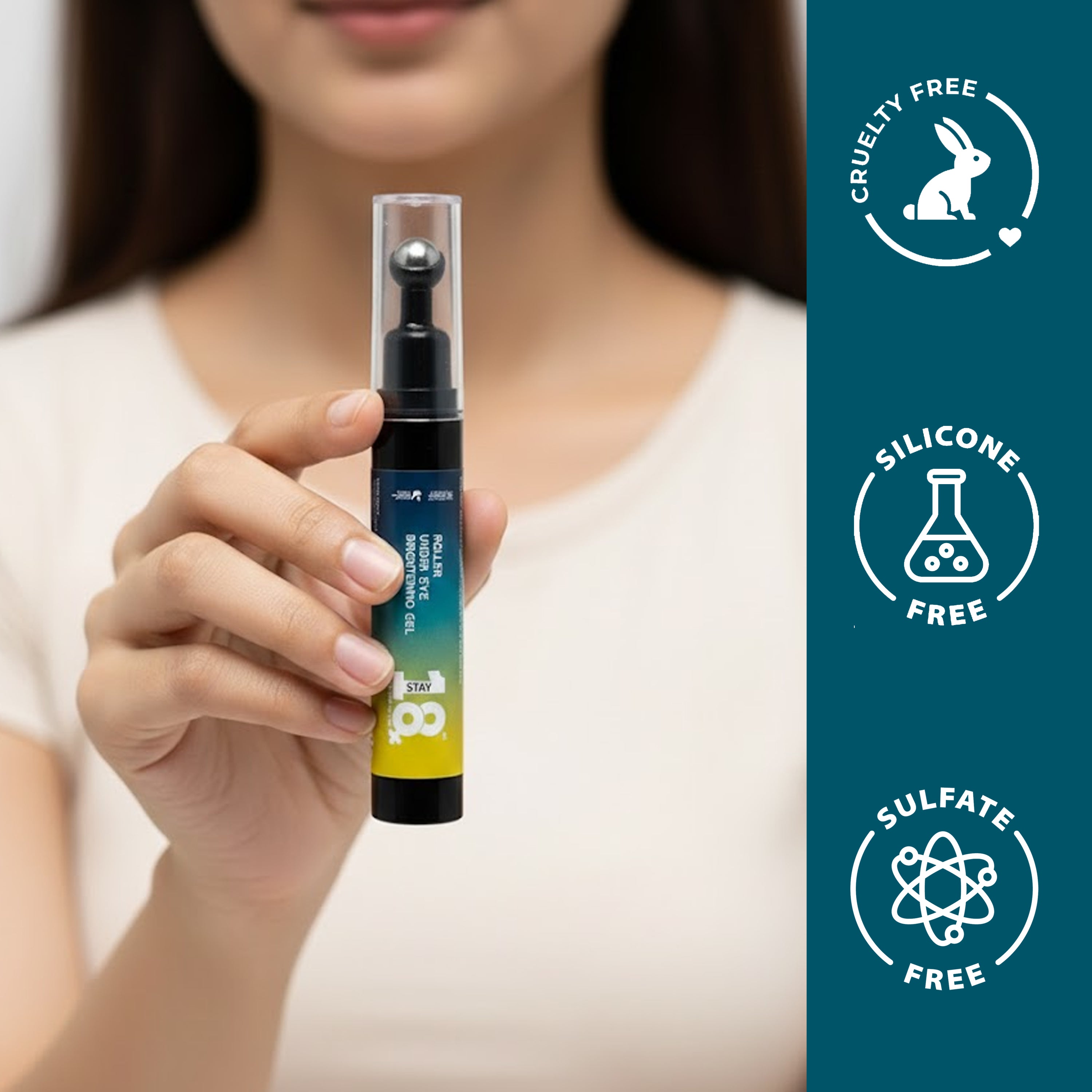 STAY 18 Roller Under Eye Brightening Gel for Puffiness and Dark Circles